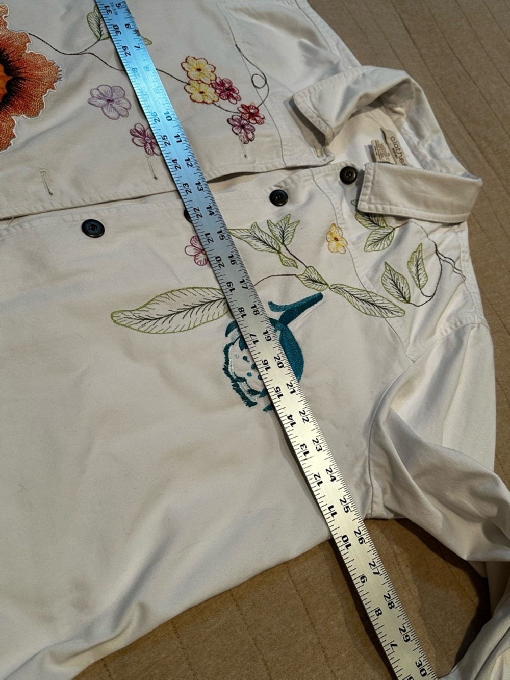 White Embroidered Floral Jean Jacket - Picture 15 of 16